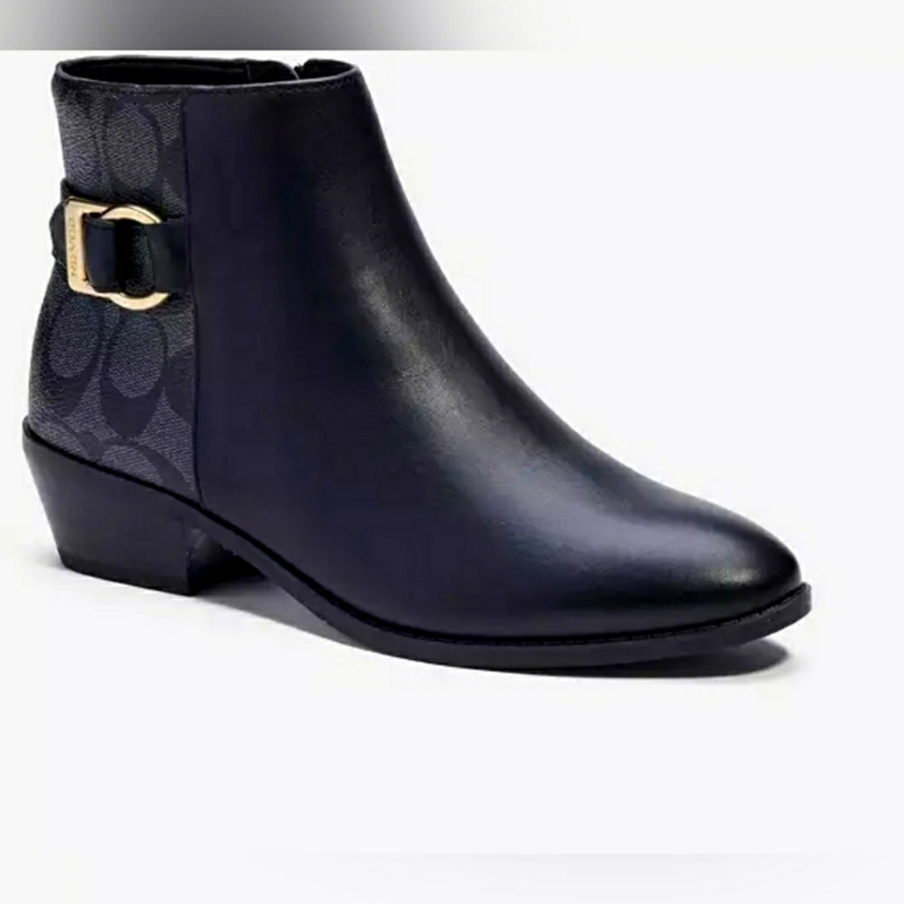 COACH Designer Dany Black Signature Monogram Boots Bootie Size 8B